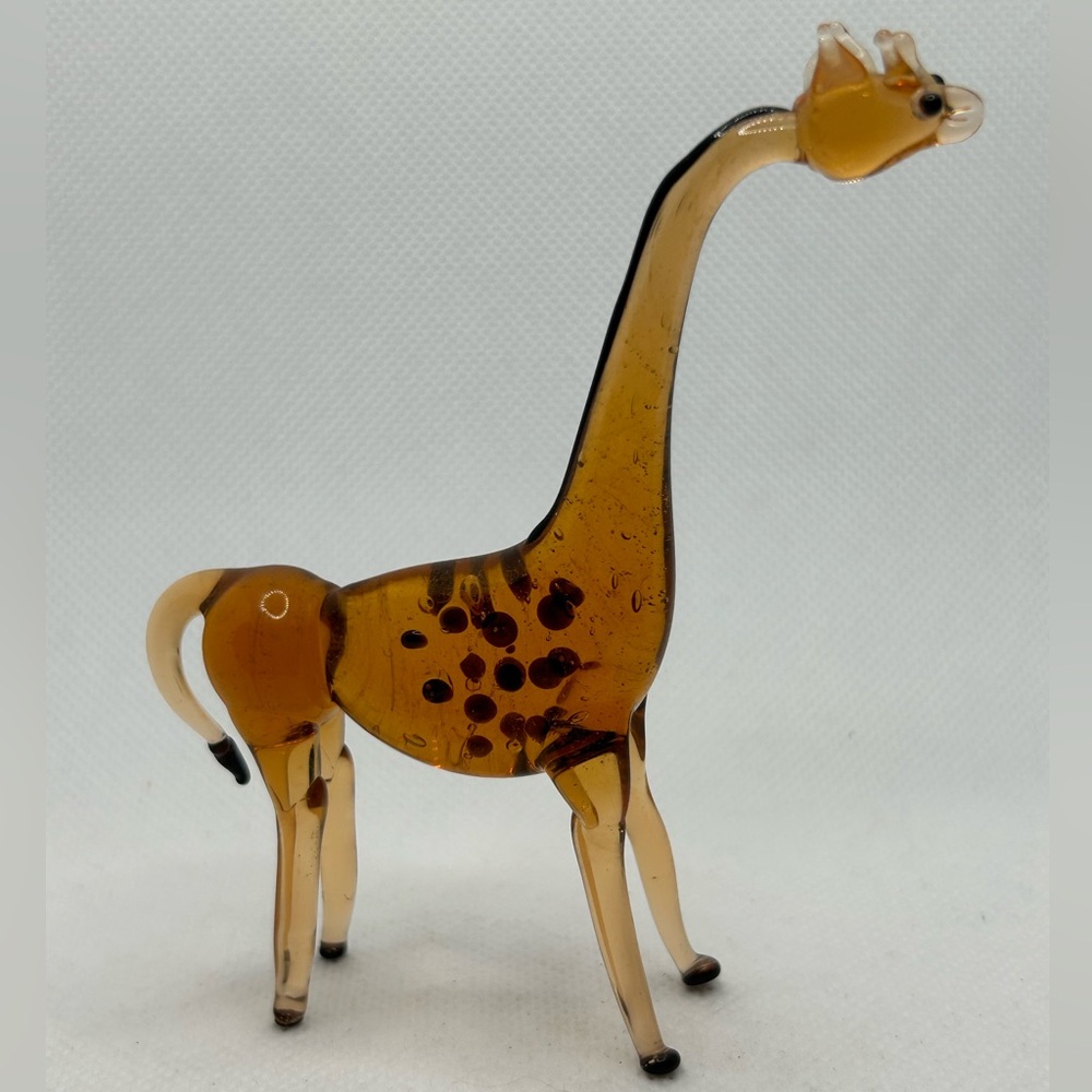 Vintage glass giraffe handblown brown spotted handmade figurine